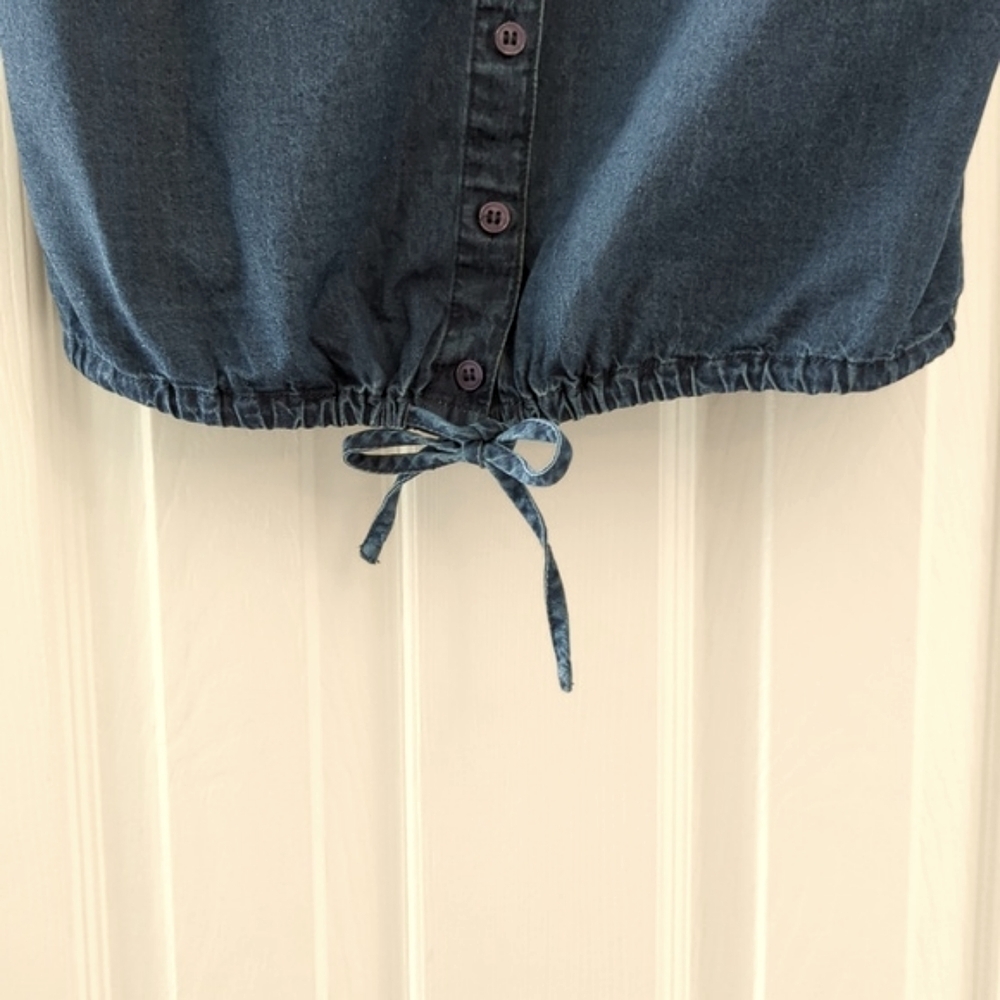 Derek Heart Denim Top Drawstring Tie Waist Button Up Size Small - Picture 6 of 12